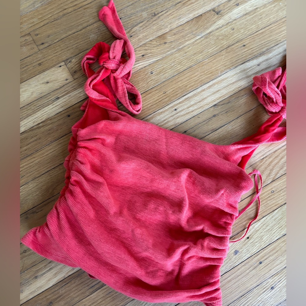 Free People Women's Ribbon Strap Ruched Side Guava Berry Boulevard Tank Top XS